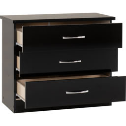 Seconique Nevada 3 Drawer Black Gloss Chest of Drawers - Wilko - thumbnail 5