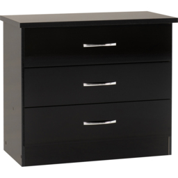Seconique Nevada 3 Drawer Black Gloss Chest of Drawers - Wilko - thumbnail 3