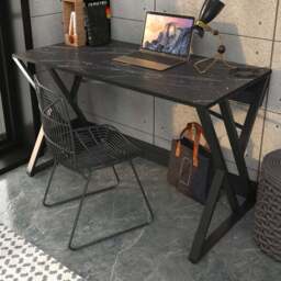 Decorotika Gyza Computer Desk Black Marble Effect and Black - Size: 75 x 120 x 60cm - Wilko