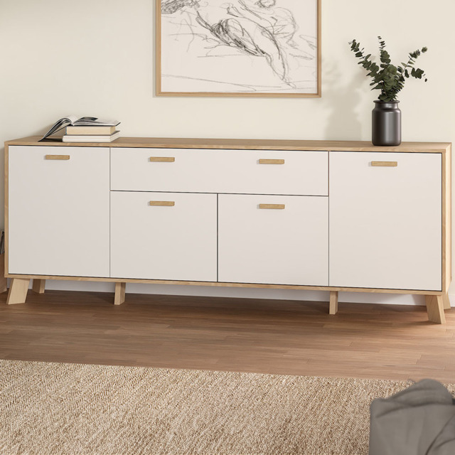 Furniture To Go 4 Door Single Drawer White and Brown Sideboard - Wilko - image 1
