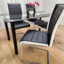 Kosy Koala 4 Seater Leather Clear Glass Dining Set Black and White - Multi - Wilko - thumbnail 5