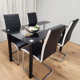 Kosy Koala 4 Seater Leather Clear Glass Dining Set Black and White - Multi - Wilko