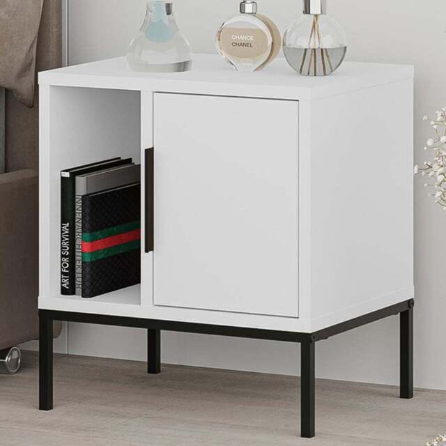 Decortie Glynn Single Door Single Shelf White Nightstand with Metal U Leg - Wilko - image 1