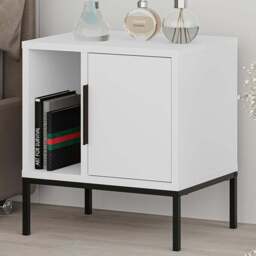 Decortie Glynn Single Door Single Shelf White Nightstand with Metal U Leg - Wilko - thumbnail 1