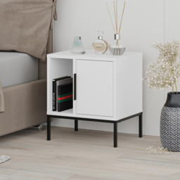 Decortie Glynn Single Door Single Shelf White Nightstand with Metal U Leg - Wilko - thumbnail 7