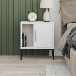 Decortie Glynn Single Door Single Shelf White Nightstand with Metal U Leg - Wilko - thumbnail 6