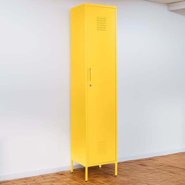 MMT Furniture Designs Single Door Yellow Metal Tall Locker Cabinet - Size: 180 x 38.5 x 38.5cm - Wilko - image 1