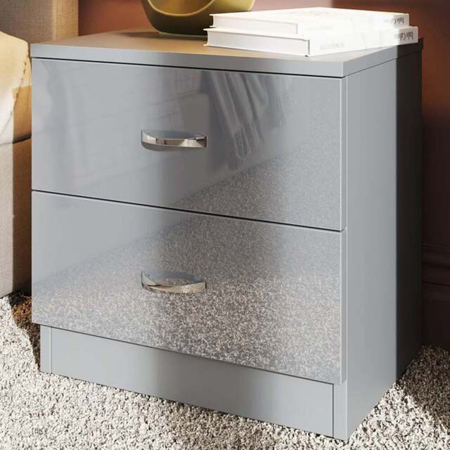 FWStyle Chilton 2 Drawer Grey Gloss Bedside Table - Wilko - image 1