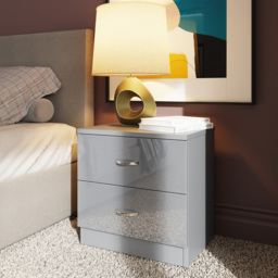 FWStyle Chilton 2 Drawer Grey Gloss Bedside Table - Wilko - thumbnail 6