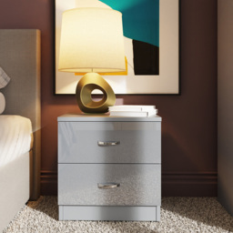 FWStyle Chilton 2 Drawer Grey Gloss Bedside Table - Wilko - thumbnail 7