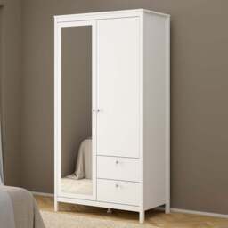 Florence Madrid 2 Door 2 Drawer White Mirrored Wardrobe - Size: 2 Door, 2 Drawer - Wilko - thumbnail 1