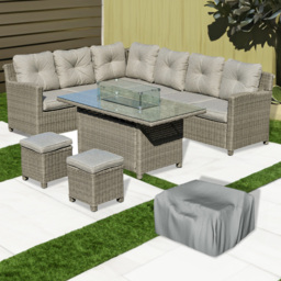 Outsunny 8 Seater PE Rattan L-Shape Garden Sofa Set - Grey - Wilko - thumbnail 1