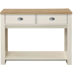 Highgate 2 Drawer Cream and Oak Console Table - Size: 35 x 99 x 77cm - White - Birlea - Wilko - thumbnail 4