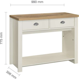 Highgate 2 Drawer Cream and Oak Console Table - Size: 35 x 99 x 77cm - White - Birlea - Wilko - thumbnail 7