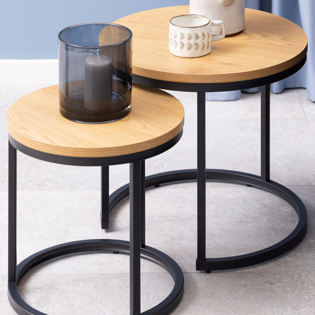 Florence Spiro Oak Round Nest of Tables Set of 2 - Brown - Furniture To Go - Wilko - image 1