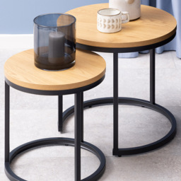 Florence Spiro Oak Round Nest of Tables Set of 2 - Brown - Furniture To Go - Wilko