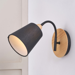 Pacific Lifestyle Juna Black Fabric Shade Black Metal and Natural Wood Wall Light - Size: 22 x 35 x 17cm - Wilko - thumbnail 3