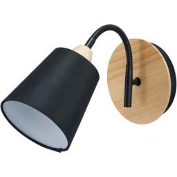 Pacific Lifestyle Juna Black Fabric Shade Black Metal and Natural Wood Wall Light - Size: 22 x 35 x 17cm - Wilko