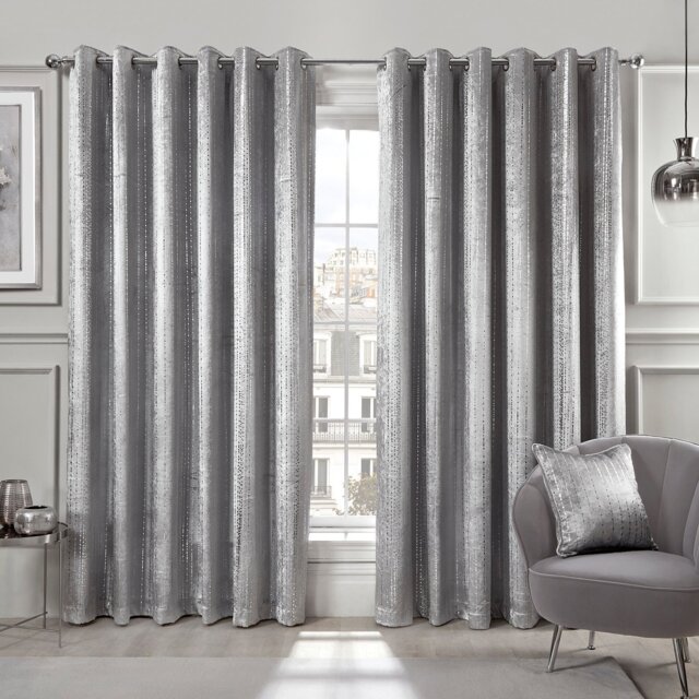 Divante Selina Silver Dotty Stripe Curtains 168 x 137cm - Size: W 168 x D 137cm - Wilko - image 1