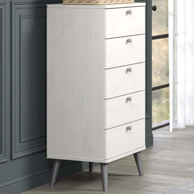 Core Products Augusta Curve 5 Drawer Narrow Chest of Drawers - White - Wilko - image 1
