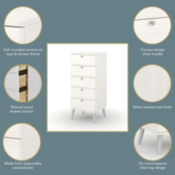Core Products Augusta Curve 5 Drawer Narrow Chest of Drawers - White - Wilko - thumbnail 7