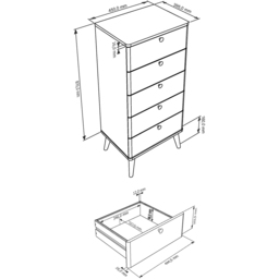 Core Products Augusta Curve 5 Drawer Narrow Chest of Drawers - White - Wilko - thumbnail 6