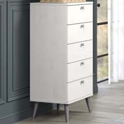 Core Products Augusta Curve 5 Drawer Narrow Chest of Drawers - White - Wilko