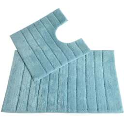 Allure Bath Fashions Duck Egg Ribbed Bath Mat and Pedestal Mat Set 2 Piece - Size: 50 x 80cm - Blue - Wilko