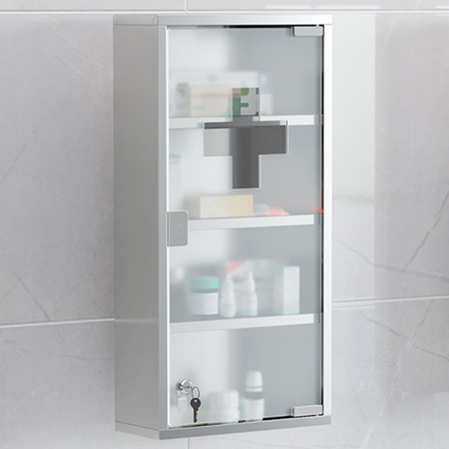 Portland White Frosted Glass Mirror Bathroom Cabinet - Size: 30 x 12 x 60cm - Wilko - image 1