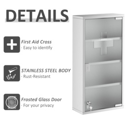Portland White Frosted Glass Mirror Bathroom Cabinet - Size: 30 x 12 x 60cm - Wilko - thumbnail 7
