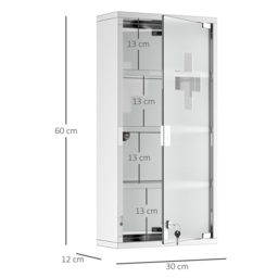 Portland White Frosted Glass Mirror Bathroom Cabinet - Size: 30 x 12 x 60cm - Wilko - thumbnail 4