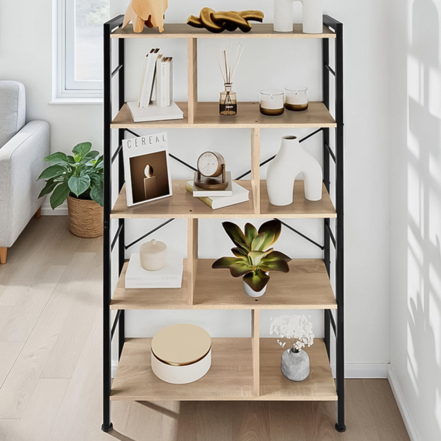 tectake Charleston 4 Shelf Oak Sonoma Standing Shelving Unit - Brown - Wilko - image 1