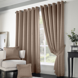 Alan Symonds Madison Latte Ring Top Curtain 168 x 183cm - Size: W 168 x D 183cm - Cream - Wilko