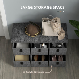 HOMCOM 6 Drawer Dark Grey Fabric Shoe Storage Bench - Size: 38 x 38 x 76.5cm - Wilko - thumbnail 6