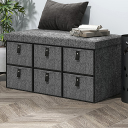HOMCOM 6 Drawer Dark Grey Fabric Shoe Storage Bench - Size: 38 x 38 x 76.5cm - Wilko - thumbnail 1