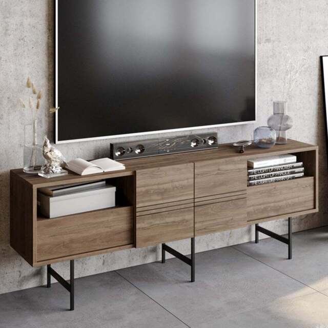 Decorotika Derin Walnut and Black TV Unit - Size: 64.7 x 180 x 37.1cm - Multi - Wilko - image 1