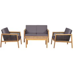 Costway 4 Seater Grey Patio Acacia Wood Furniture Set - Wilko - thumbnail 3