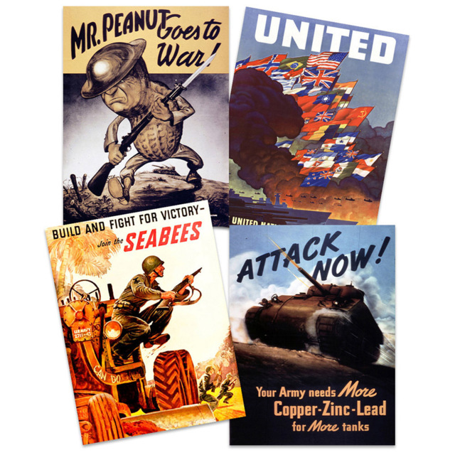 Artery8 US Military World War 2 Seabees Tank Mr Peanut Wall Art Print 30 x 41cm 4 Pack - Size: 40.5 x 30.5 x 0.3cm - Multi - Wilko - image 1