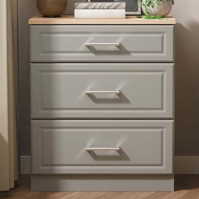 Crowndale Kent 3 Drawer Dusk Grey and Bardolino Oak Deep Chest of Drawers Ready Assembled - Dusk Grey & Bardolino Oak - Wilko - image 1