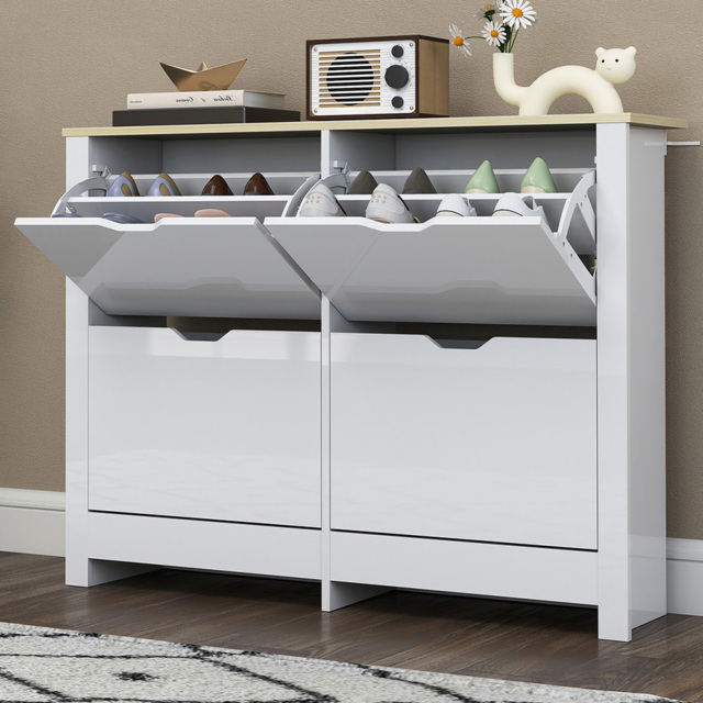 Portland 4 Flip Down Drawer White Shoe Cabinet - Size: 80 x 105 x 26cm - Wilko - image 1