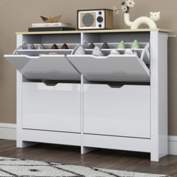 Portland 4 Flip Down Drawer White Shoe Cabinet - Size: 80 x 105 x 26cm - Wilko