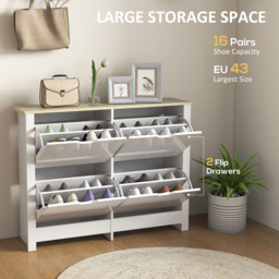 Portland 4 Flip Down Drawer White Shoe Cabinet - Size: 80 x 105 x 26cm - Wilko - thumbnail 6