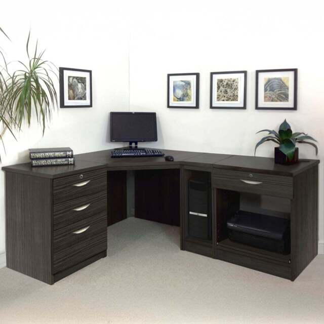 R White Cabinets 4 Drawer Corner Set-18 Computer Desk with Printer Shelf Black - Size: 72.8 x 184 x 141.9cm - Wilko - image 1