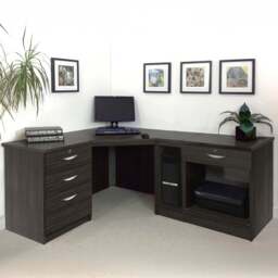 R White Cabinets 4 Drawer Corner Set-18 Computer Desk with Printer Shelf Black - Size: 72.8 x 184 x 141.9cm - Wilko