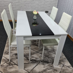 Kosy Koala 4 Seater Faux Leather Dining Set Black and White - Size: 96 x 40 x 40cm - White Black - Portland - Wilko