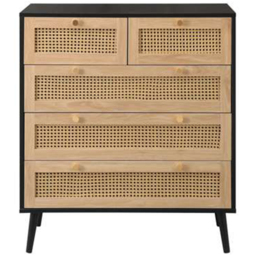 Croxley 5 Drawer Black and Oak Rattan Chest of Drawers - Birlea - Wilko - thumbnail 4