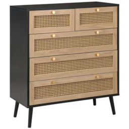 Croxley 5 Drawer Black and Oak Rattan Chest of Drawers - Birlea - Wilko - thumbnail 3