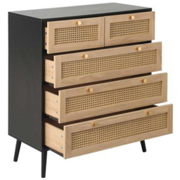 Croxley 5 Drawer Black and Oak Rattan Chest of Drawers - Birlea - Wilko - thumbnail 5