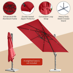 Costway Red Crank Handle Patio Cantilever Umbrella Parasol 3m - Wilko - thumbnail 7