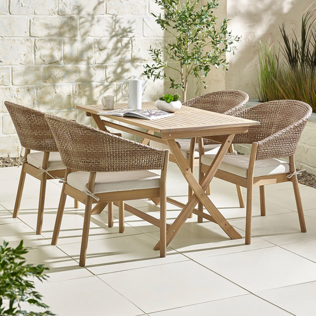 Furniturebox Essen and Metz 4 Seater Wood and Wicker Dining Set - Brown - Wilko - image 1